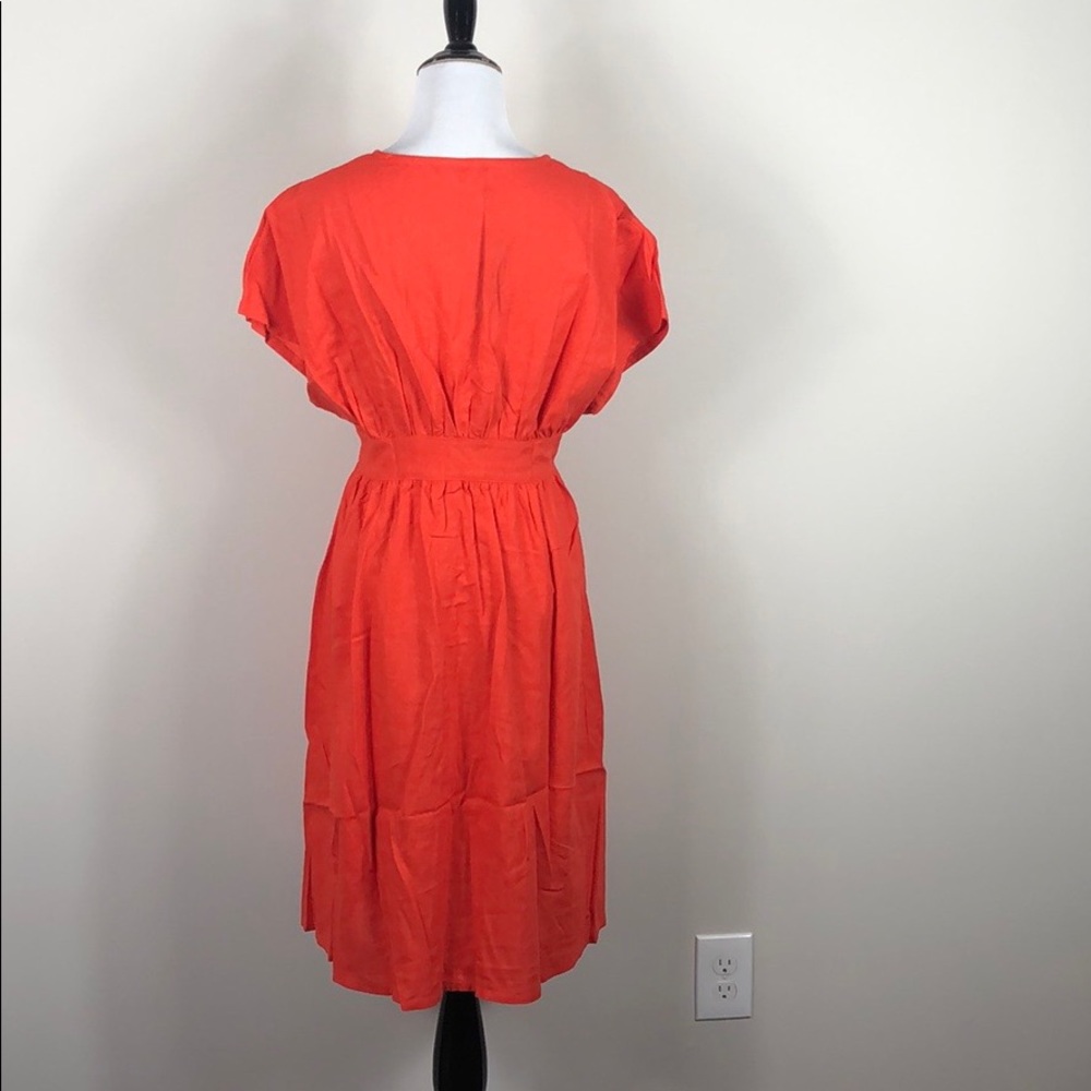 Ruffled V-Neck Button Down Linen Blend Tunic Dress - Picture 7 of 7